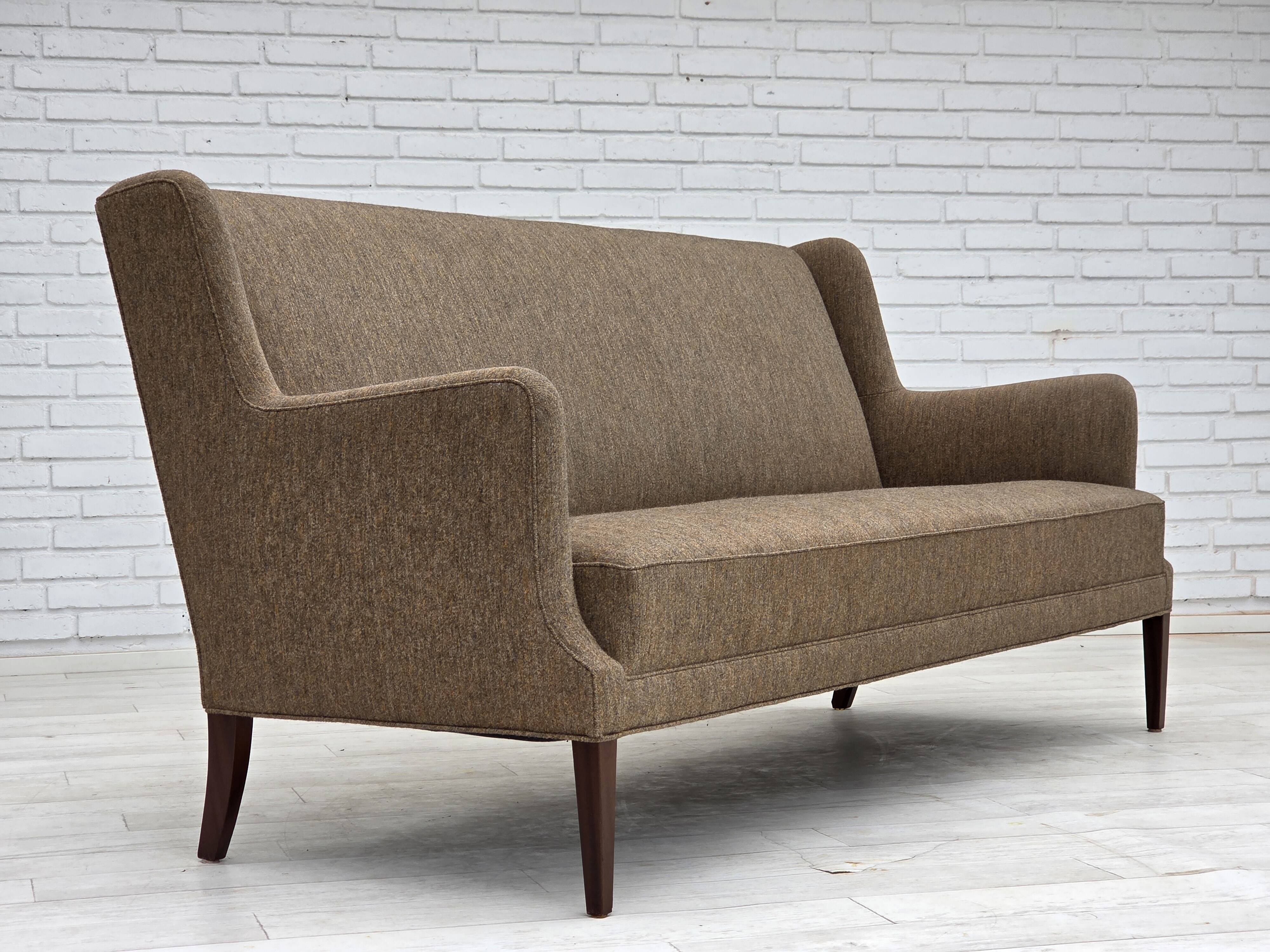 1960s, Danish 3-seater sofa, furniture wool, teak wood.