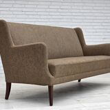 Années 1960, canapé 3 places danois, laine d'ameublement, bois de teck.