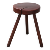 Tabouret tripode wabi sabi en bois, années 70
