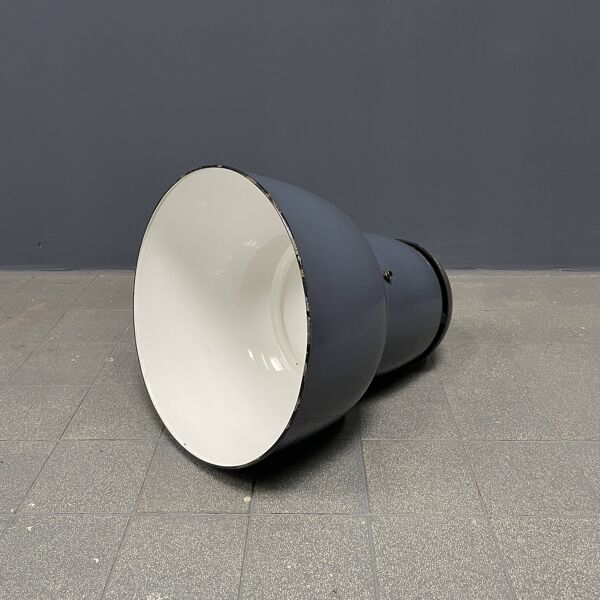 Grande lampe à suspension industrielle ancienne en émail bleu-gris