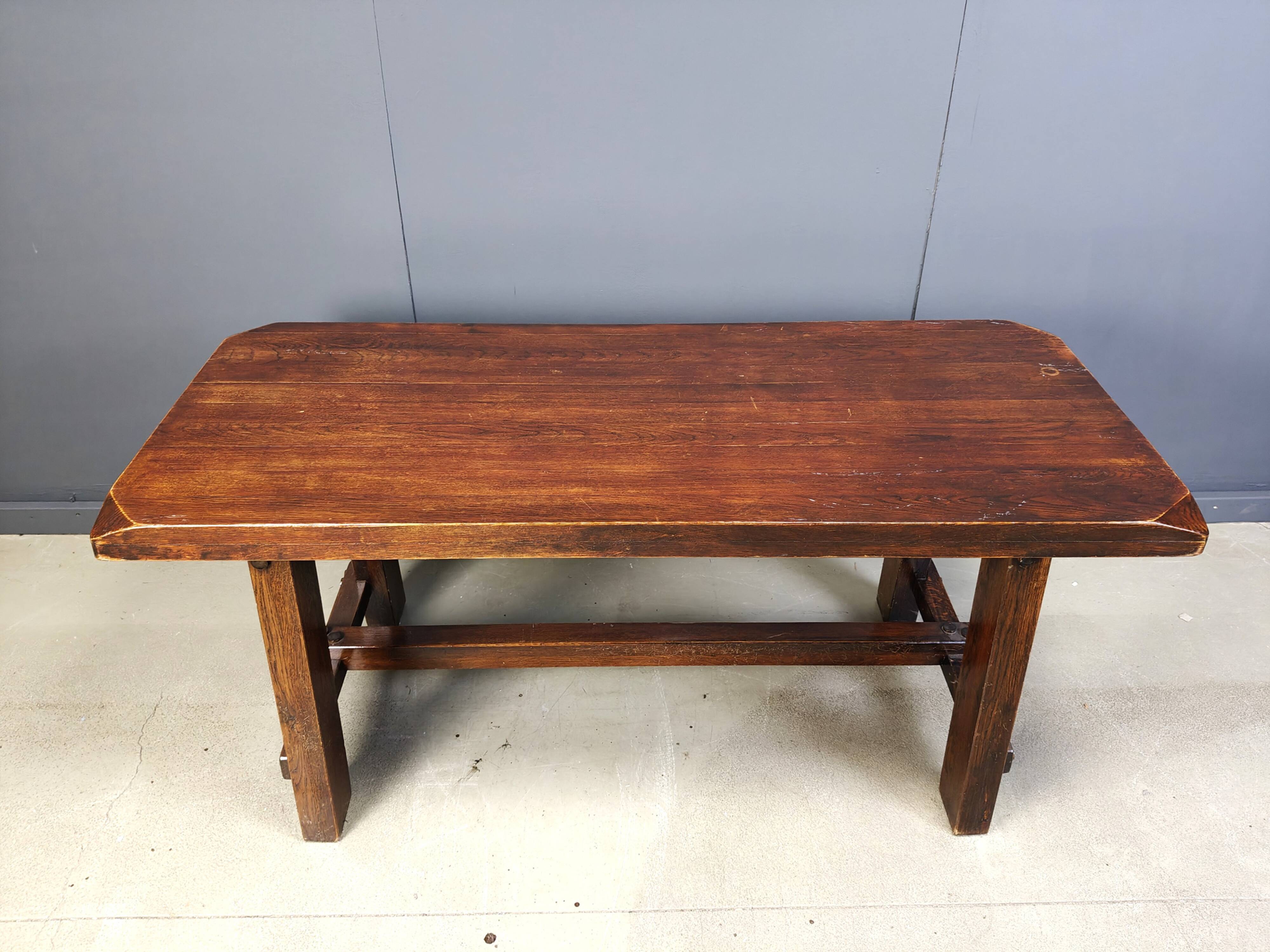 Solid wood brutalist dining table, 1960s