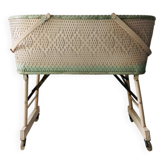 Wooden and wicker cradle from the 1950s