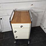 Mid-20th century metal cabinet table on wheels