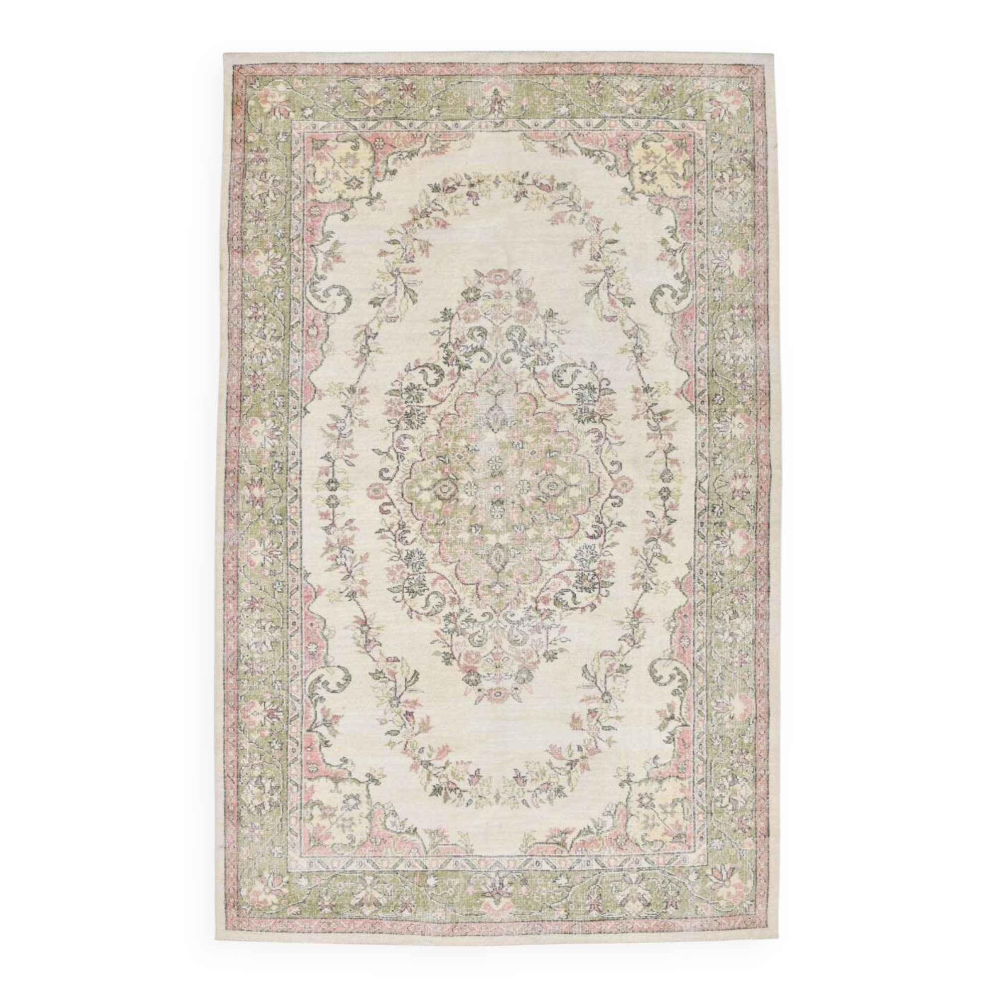 Light Green & Beige Floral Persian Rug, 204x320Cm