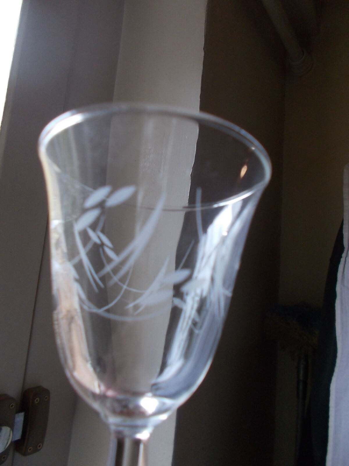 Set of 6 antique decorated wine glasses.