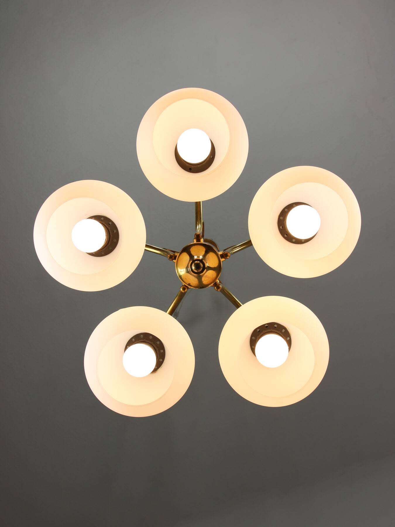 Mid-century Italian Brass and Opaline Chandelier