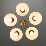 Mid-century Italian Brass and Opaline Chandelier