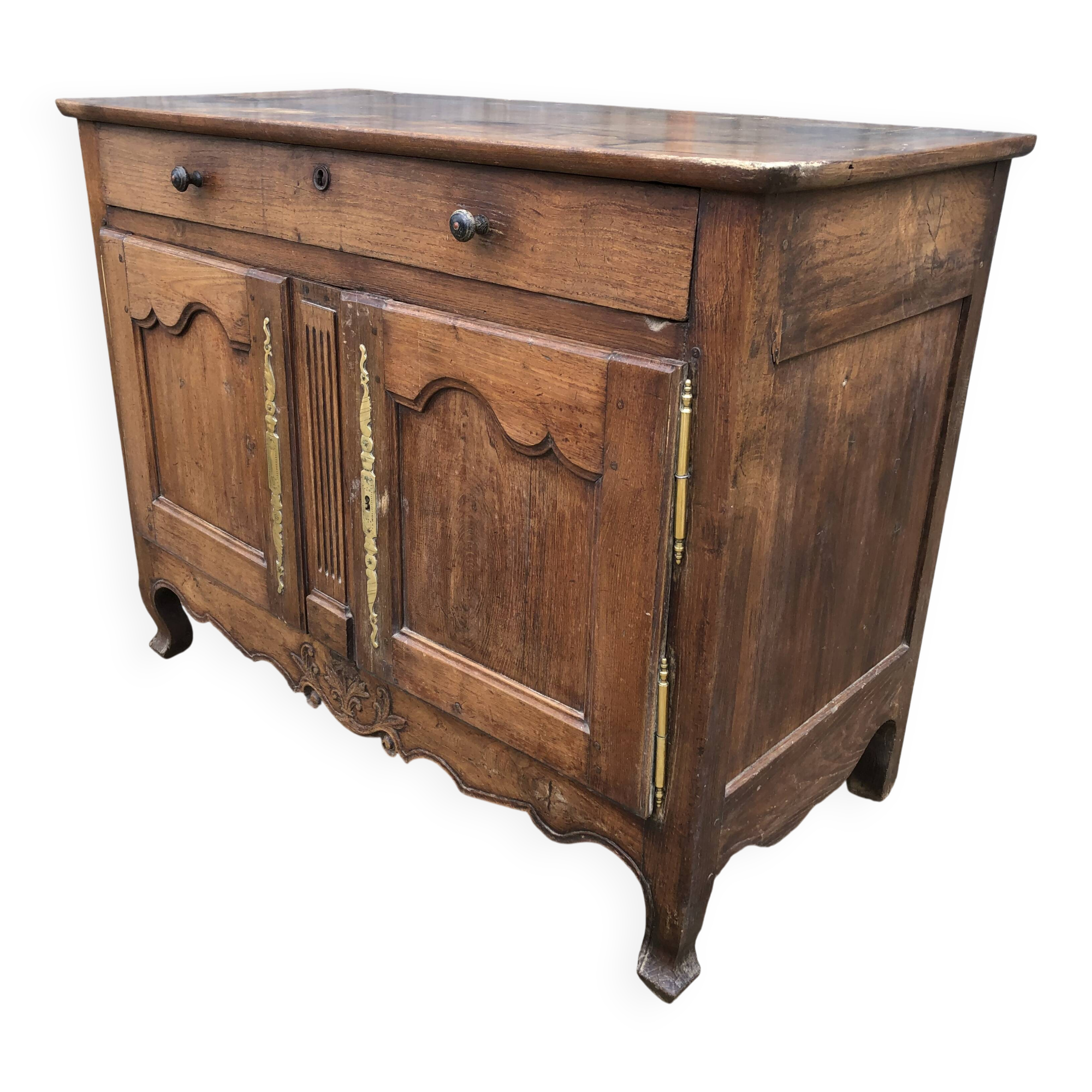 Antique Louis XV low chestnut sideboard with 2 doors and 1 drawer.