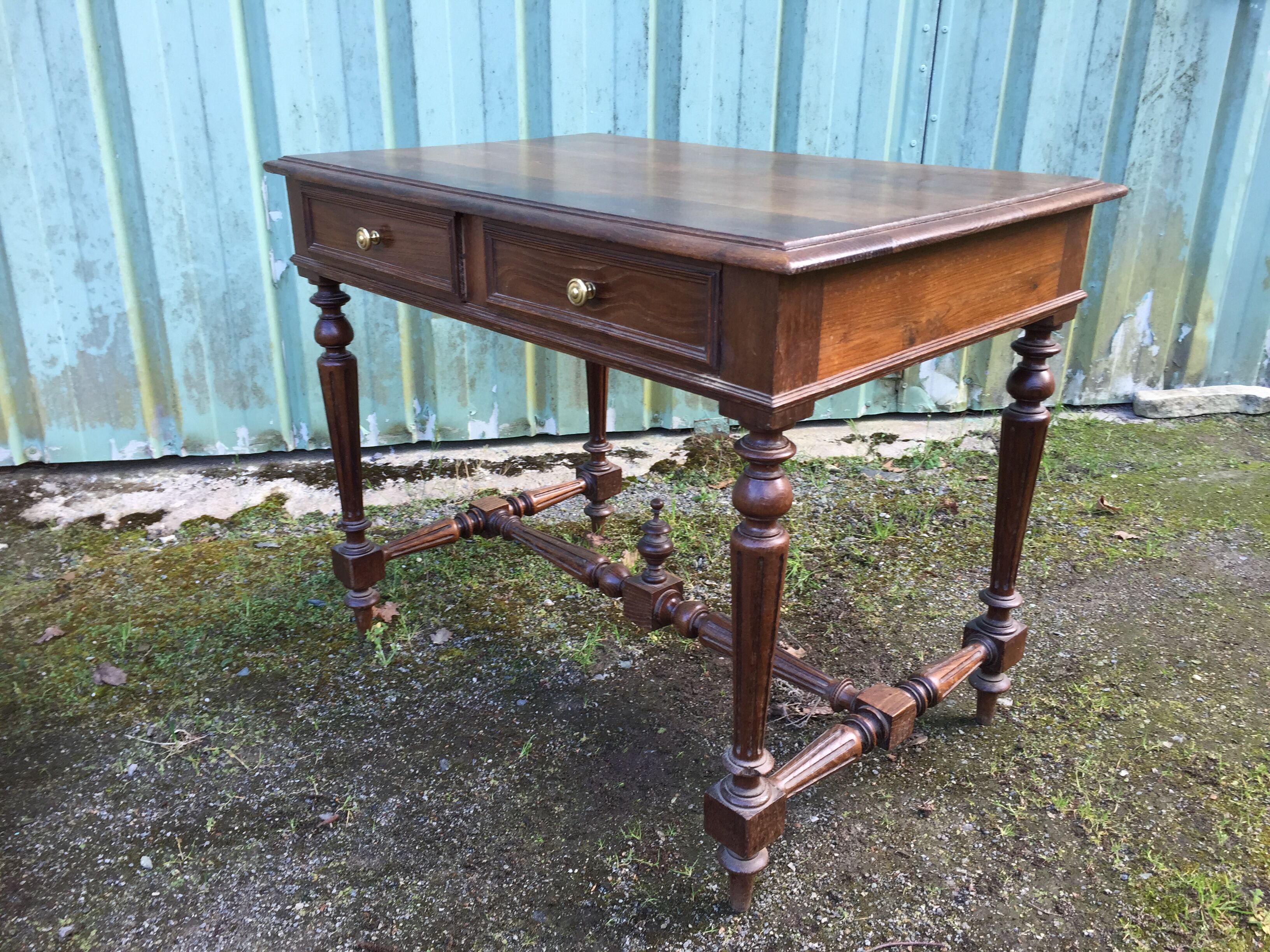 Vintage oak desk table with 2 drawers