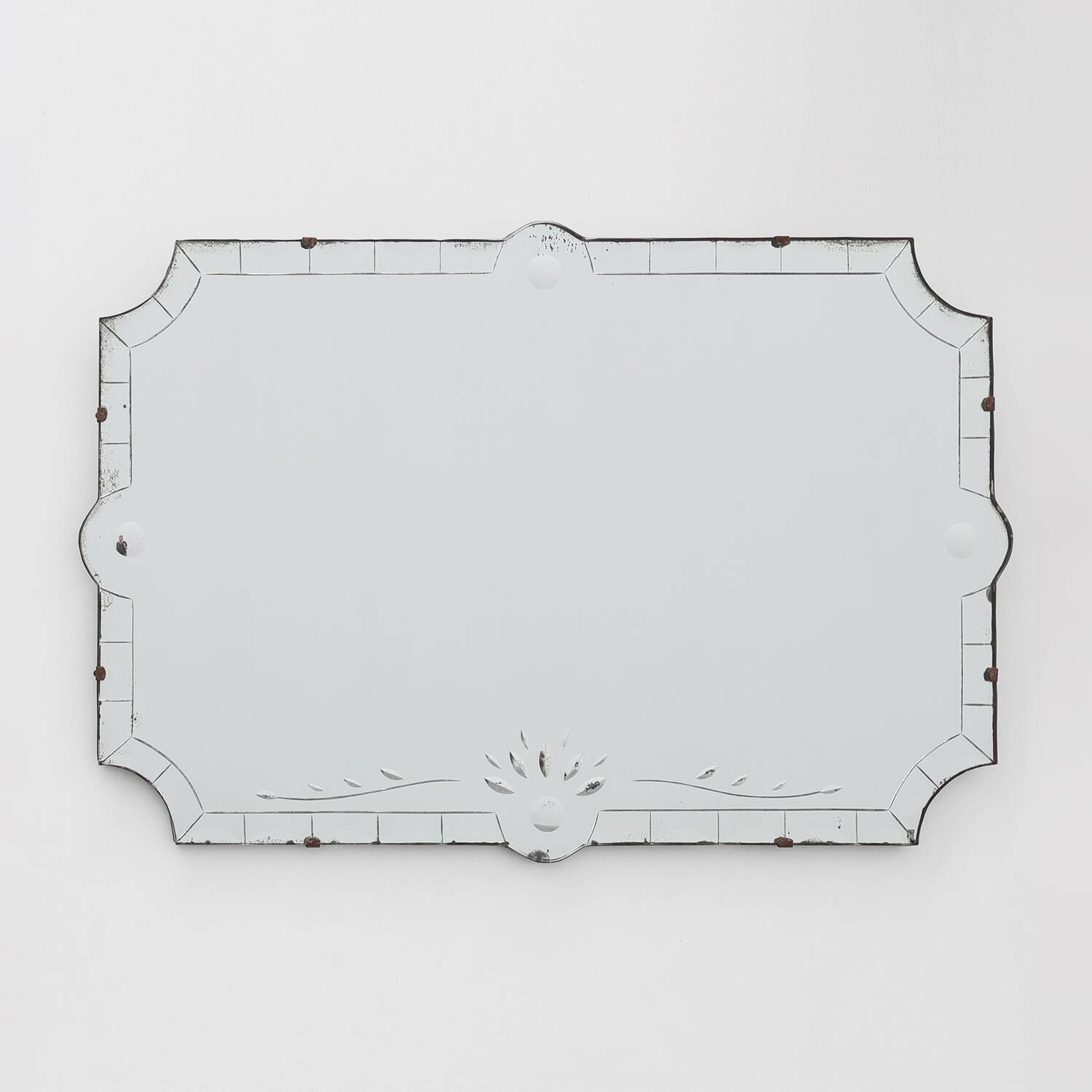 French Venetian Style Frameless Mirror with  Engraved Floral Motif, 1920s