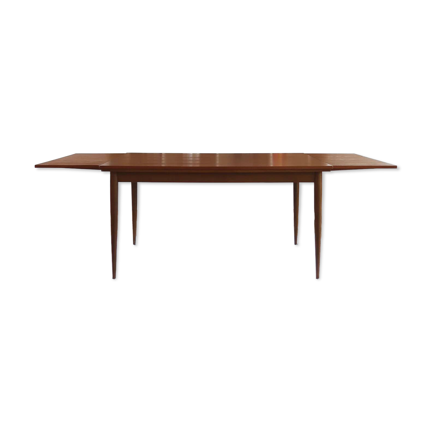 Extendable dining table in teak, tapered legs, 1960s.