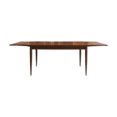 Table à manger extensible en teck, pieds fuseaux, années 60