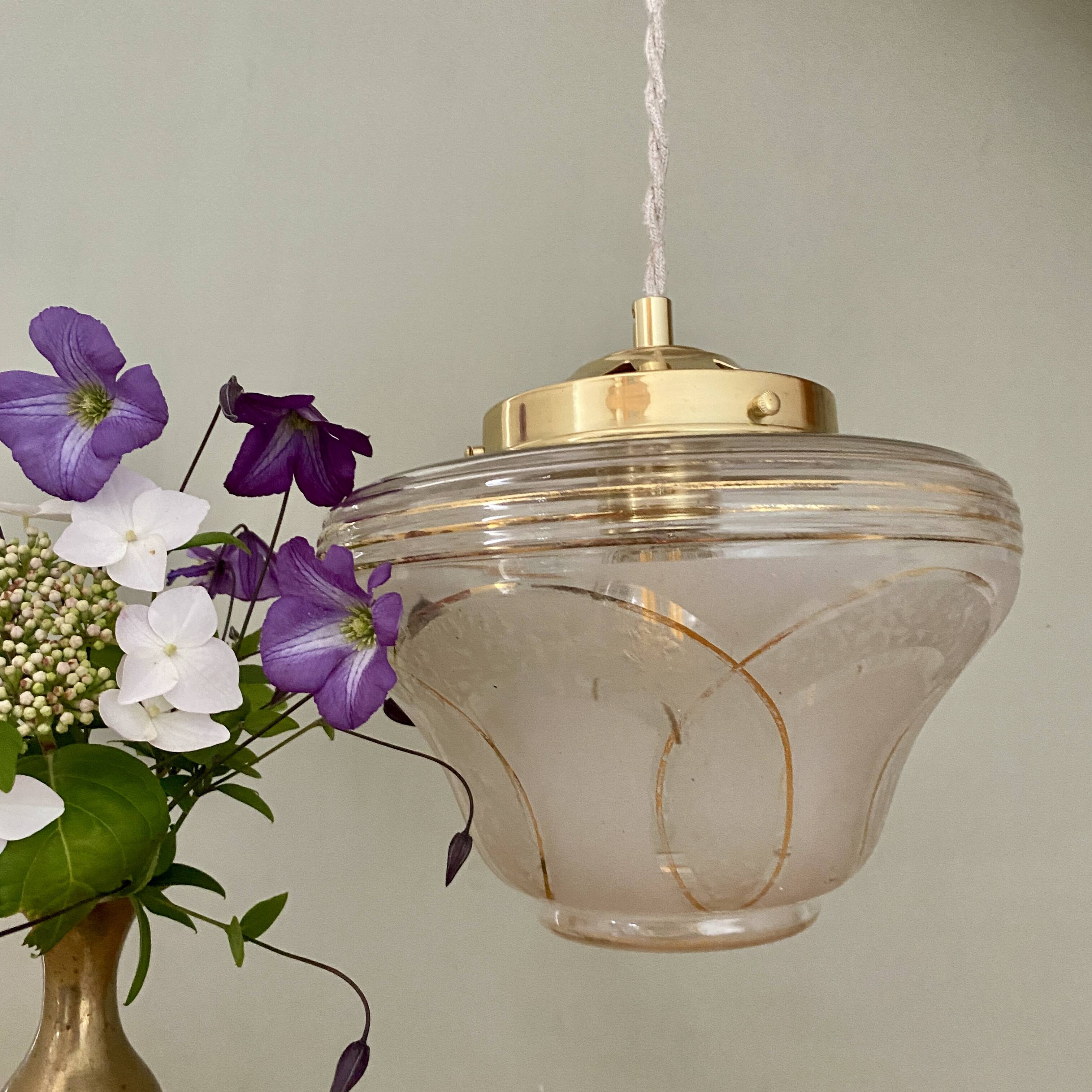 Vintage white and gold art deco globe pendant light