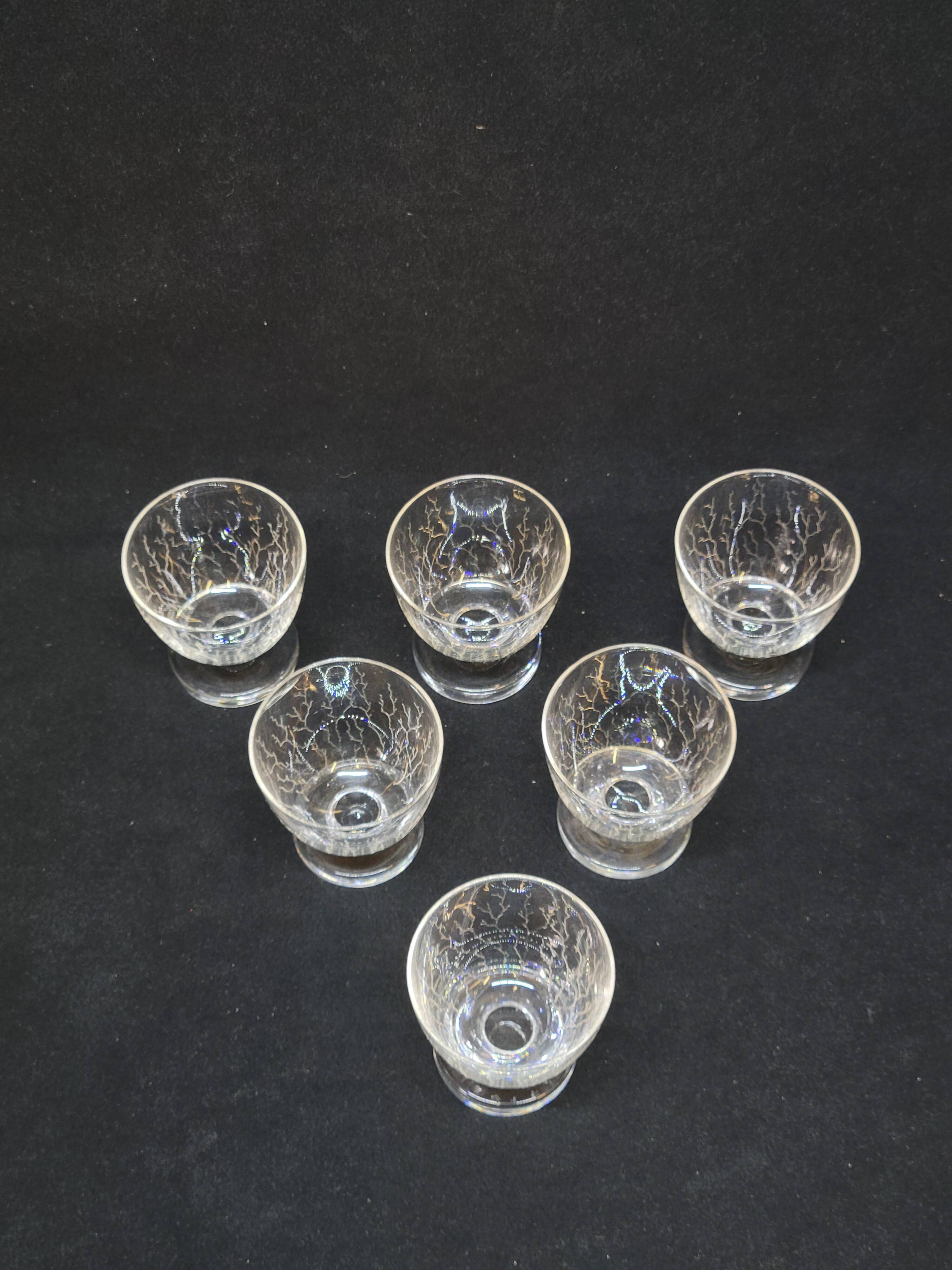 6 Cracked Engraved Crystal Liqueur/Digestif Glasses