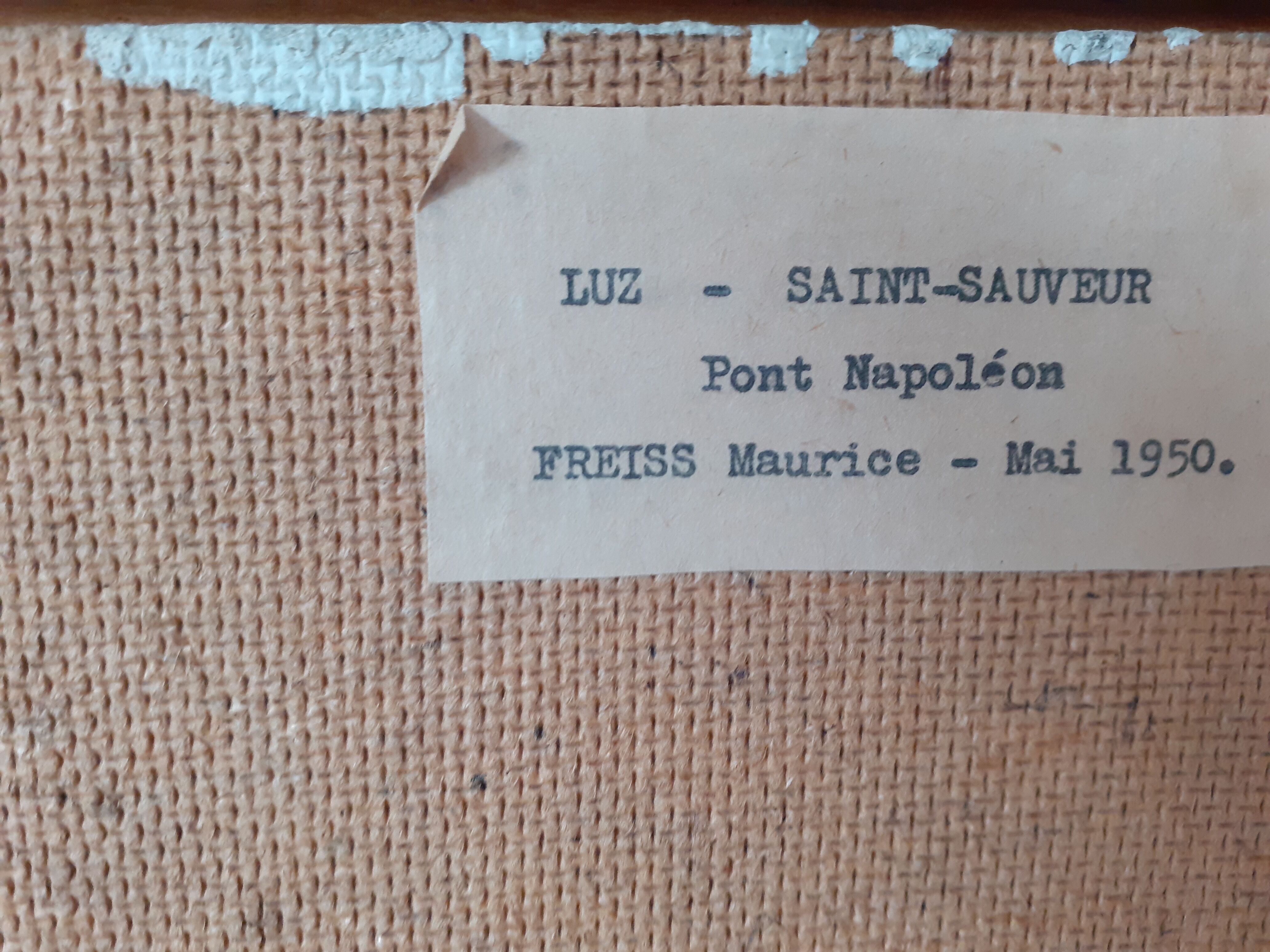 Painting Pont Napoléon Luz Saint Sauveur 1950 signed