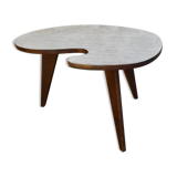 Tripod coffee table, free form, wooden and Formica, 60s