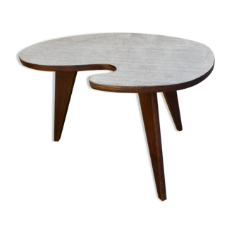 Table basse tripode forme libre, en bois et Formica années 60