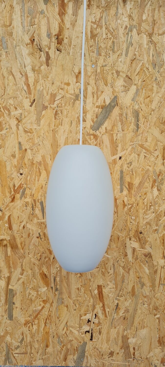 Oval pendant light in white opaline 1960