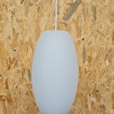 Oval pendant light in white opaline 1960