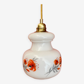 Vintage opaline globe pendant lamp orange flower designs