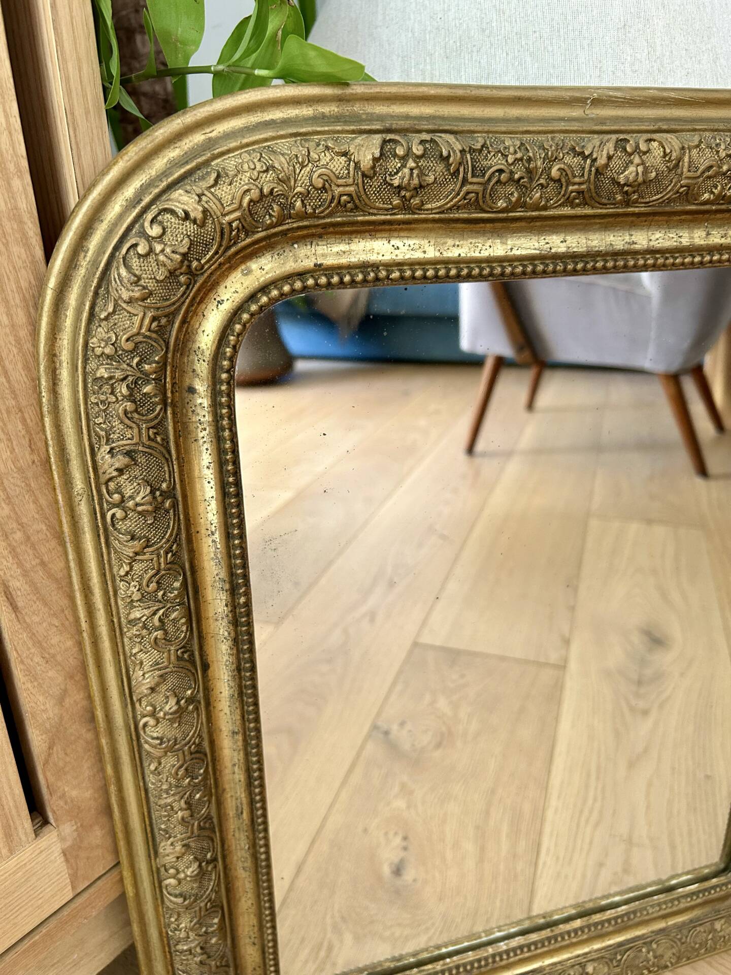 Antique gilded carved mirror - antique glass - vintage - Louis XVI