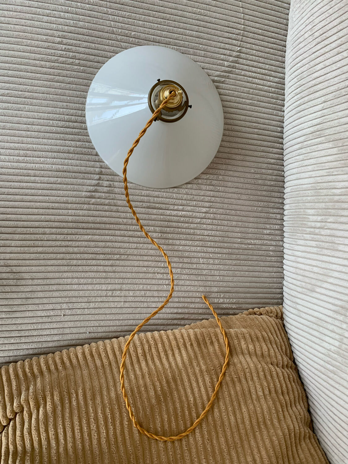 Old vintage suspension lamp in white opaline