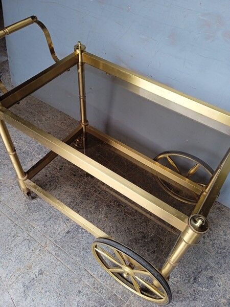 Serving rolling table golden aluminum ep 1970 vintage
