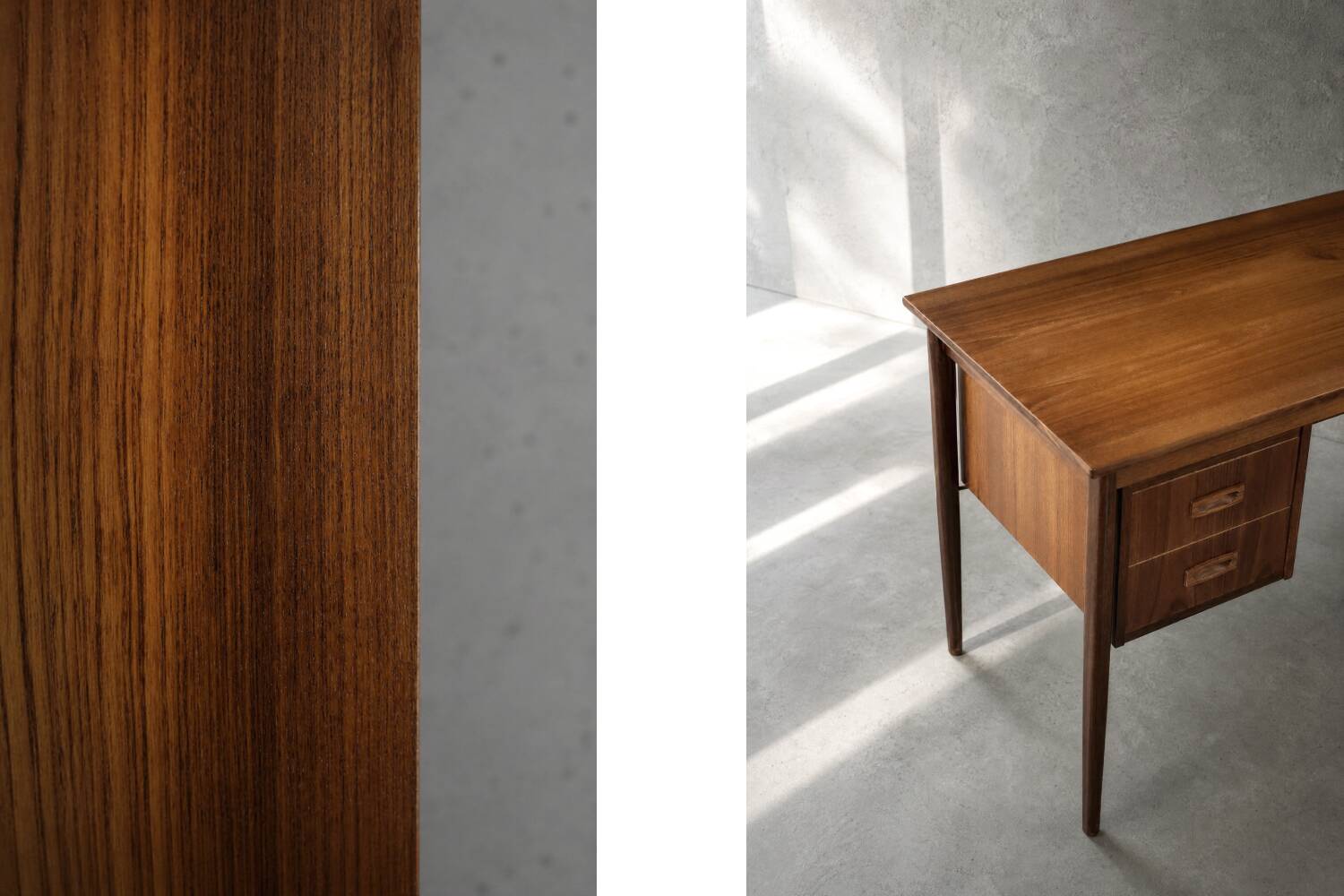Bureau vintage scandinave moderne en teck des années 1960 avec tiroirs.