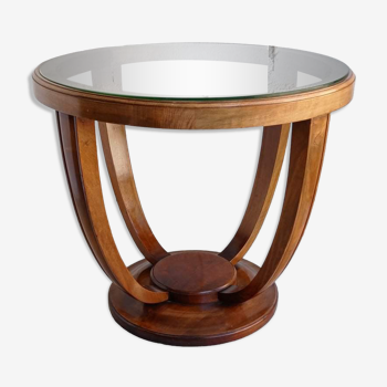 Modernist round pedestal table with glass top Ø75