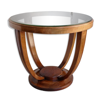 Modernist round pedestal table with glass top Ø75