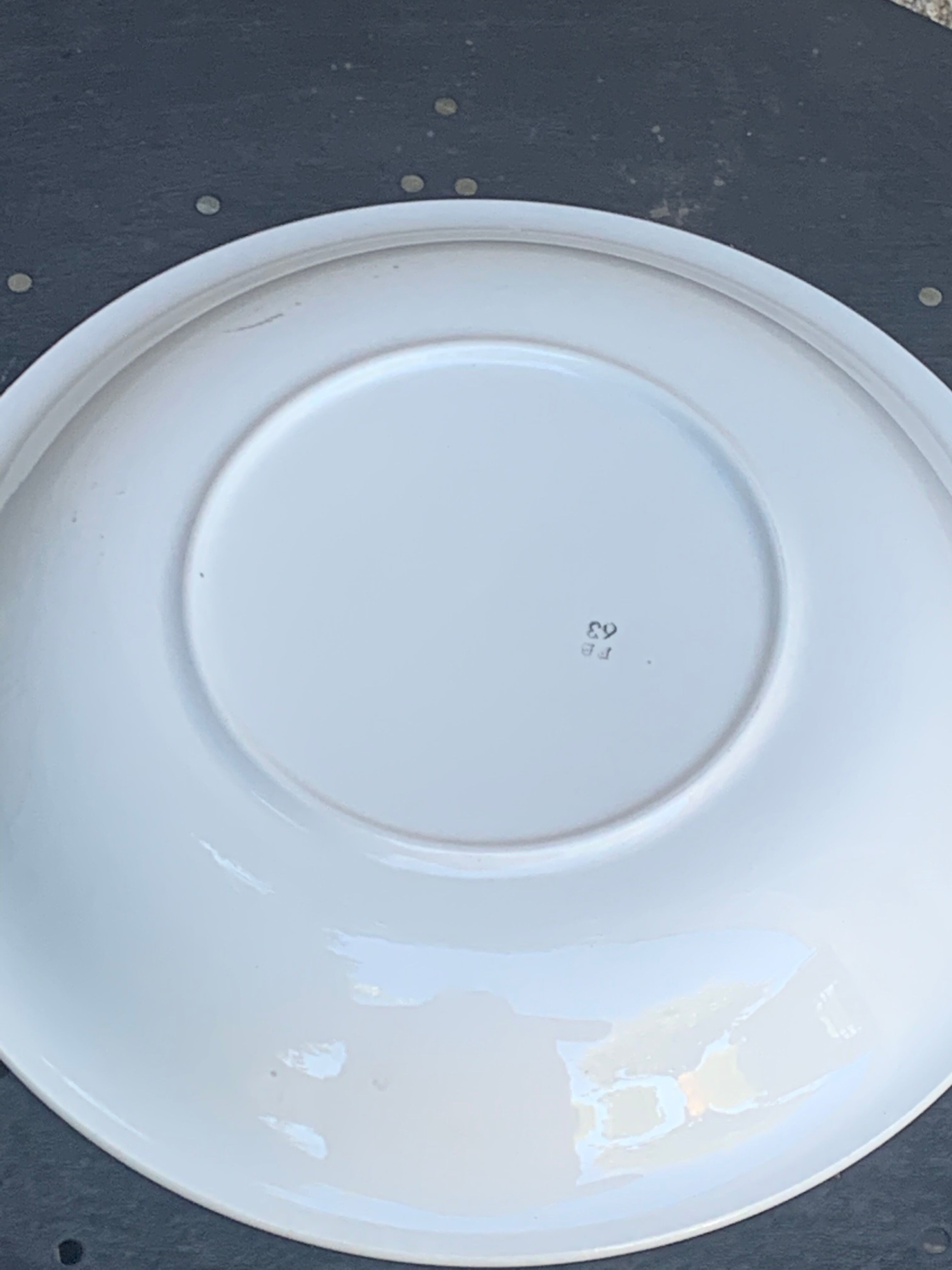 Hollow plate in enamelled ceramic FB number 63 design and vintage pattern