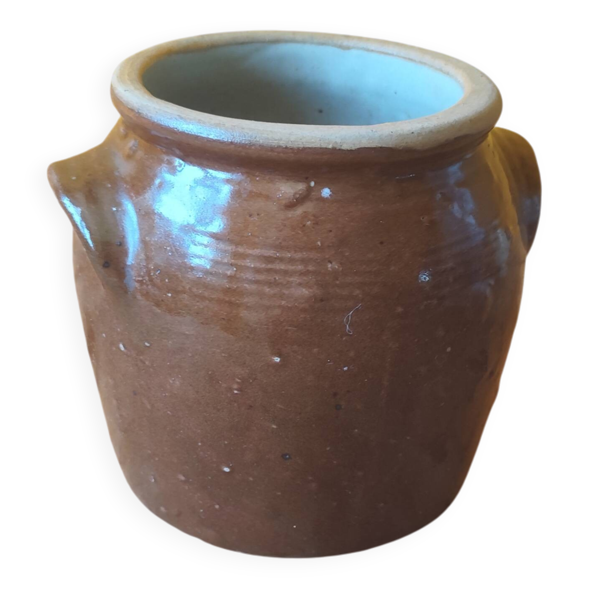 Brown glazed stoneware pot - antique glazed ceramic utensil holder
