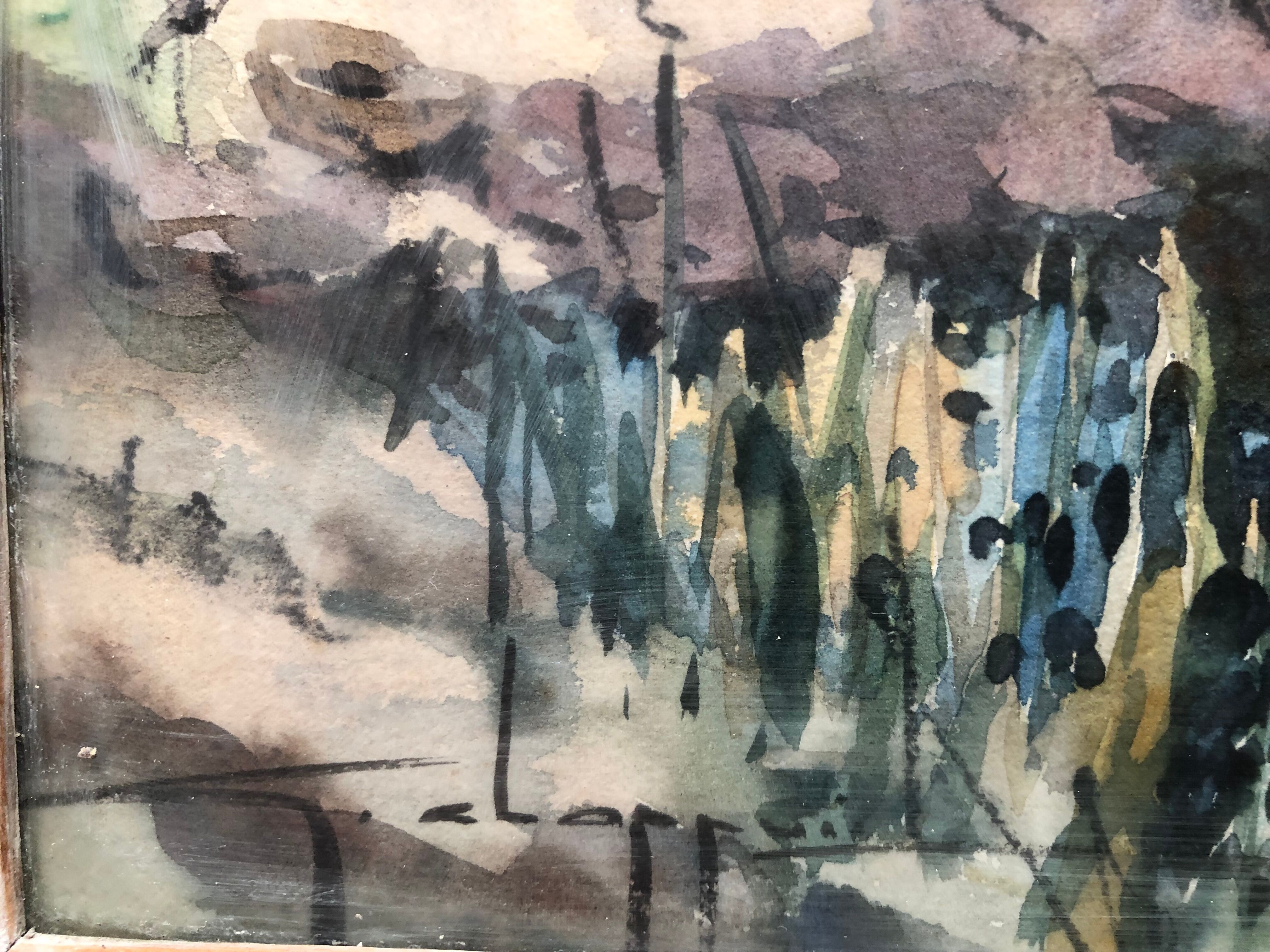 Watercolor bridge over the bevera in sospel by georges chappuis 1940, alpes maritimes 06, painting frame