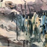 Watercolor bridge over the bevera in sospel by georges chappuis 1940, alpes maritimes 06, painting frame