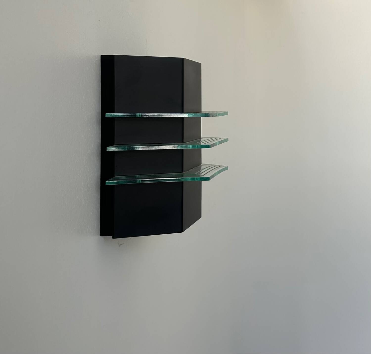 Vintage black metal and glass wall lamp, France 1980