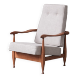Guillerme et Chambron Oak Mid-Century French Upholstered Armchair
