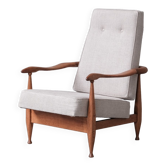 Guillerme et Chambron Oak Mid-Century French Upholstered Armchair