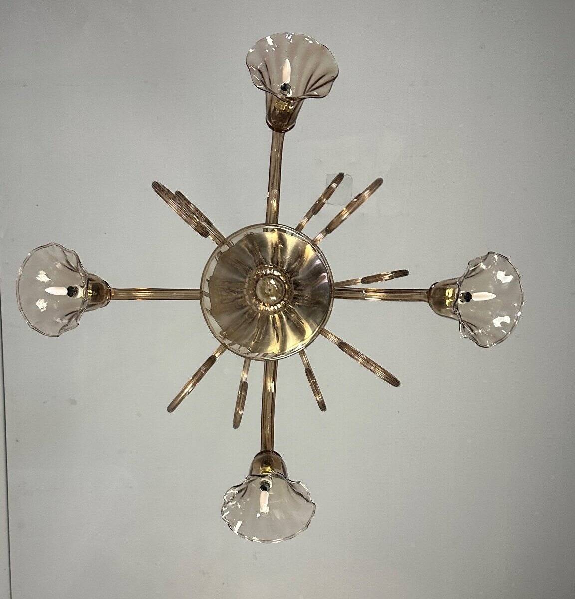 Venetian chandelier in gilded Murano glass, 4 light arms, circa 1940