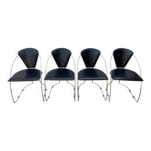 Set of 4 Linda armchairs by Arrben, black leather, chrome steel frame