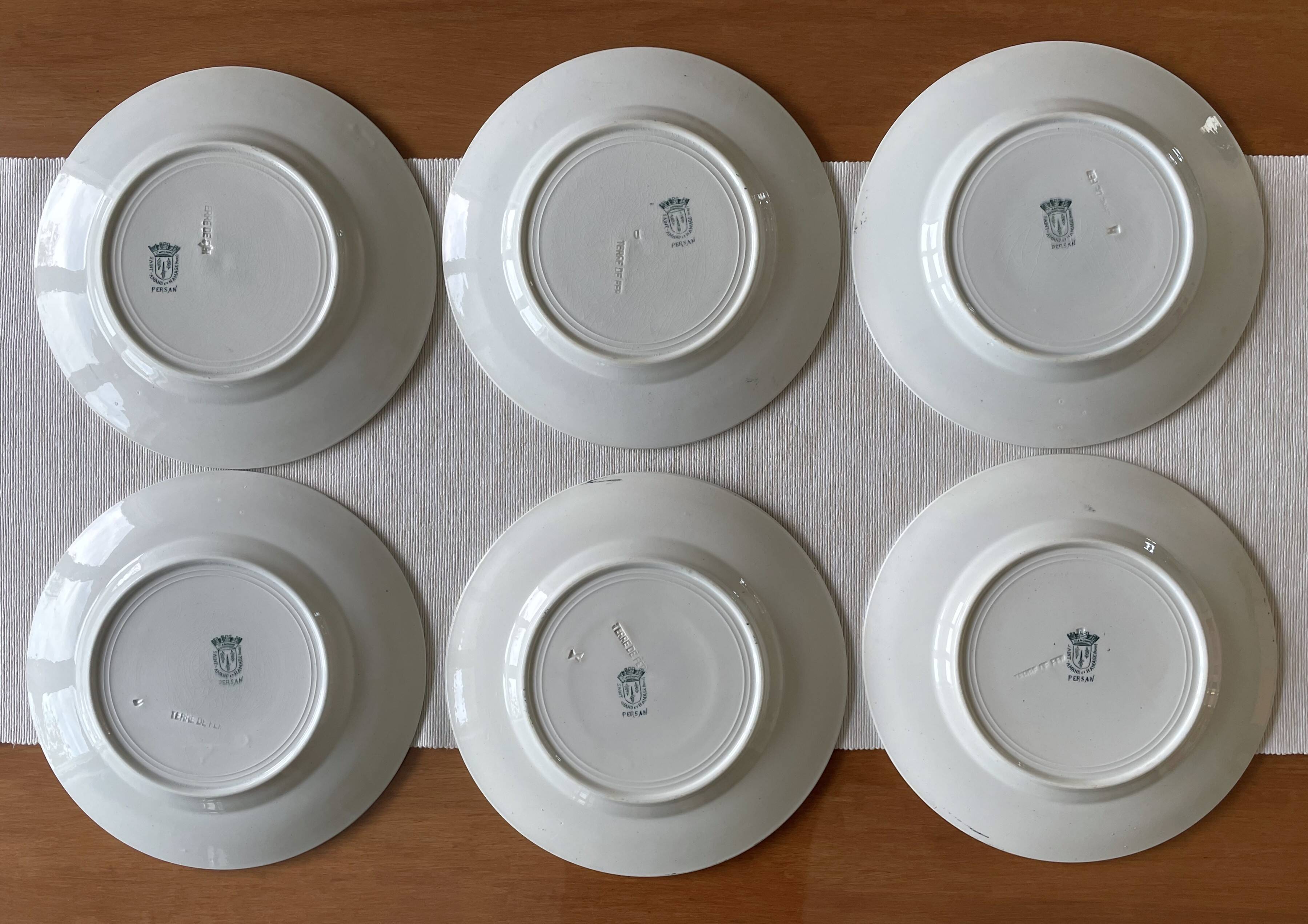 6 antique flat plates in earthenware from Saint-Amand (Nord)