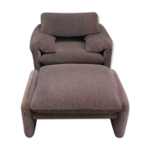 Fauteuil et repose-pied Maralunga vintage par Vico Magistretti pour Cassina
