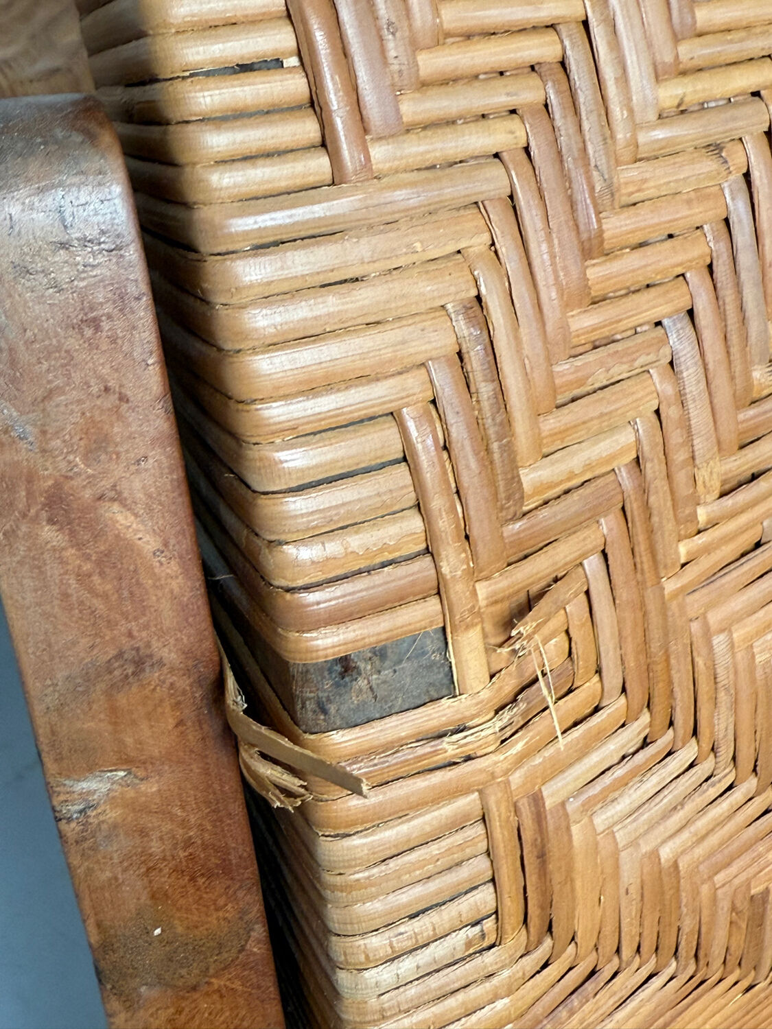 Set of 4 woven rattan armchairs, colonial style, 1950s