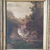 Old 19th century waterfall canvas