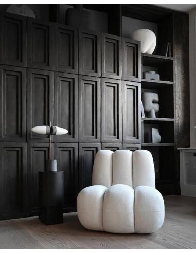 Table lamp in oxidized metal and opaline glass, contemporary work.