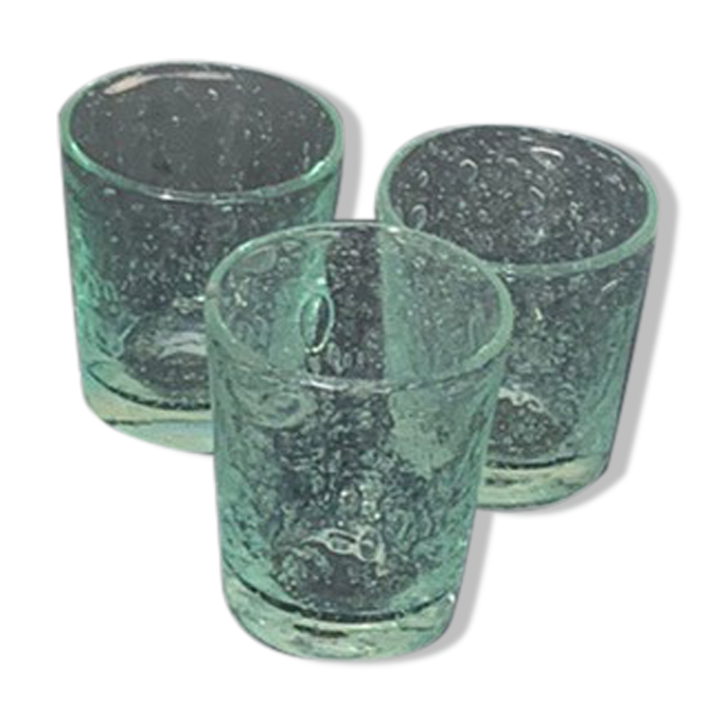 3 glasses in blown glass and green bubble from the glassworks of Biot signed and collector