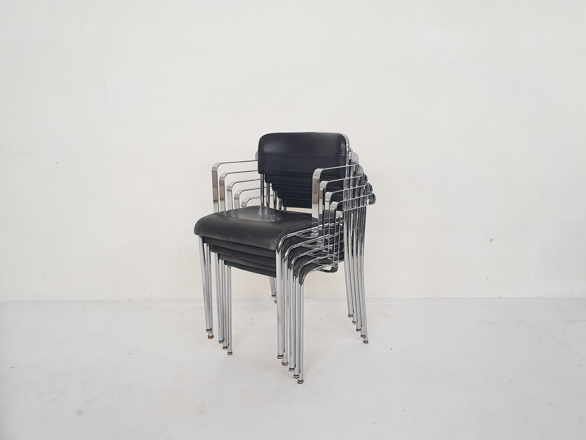 Set of five chrome and leather dining chairs by Aryform, Sweden 1970's
