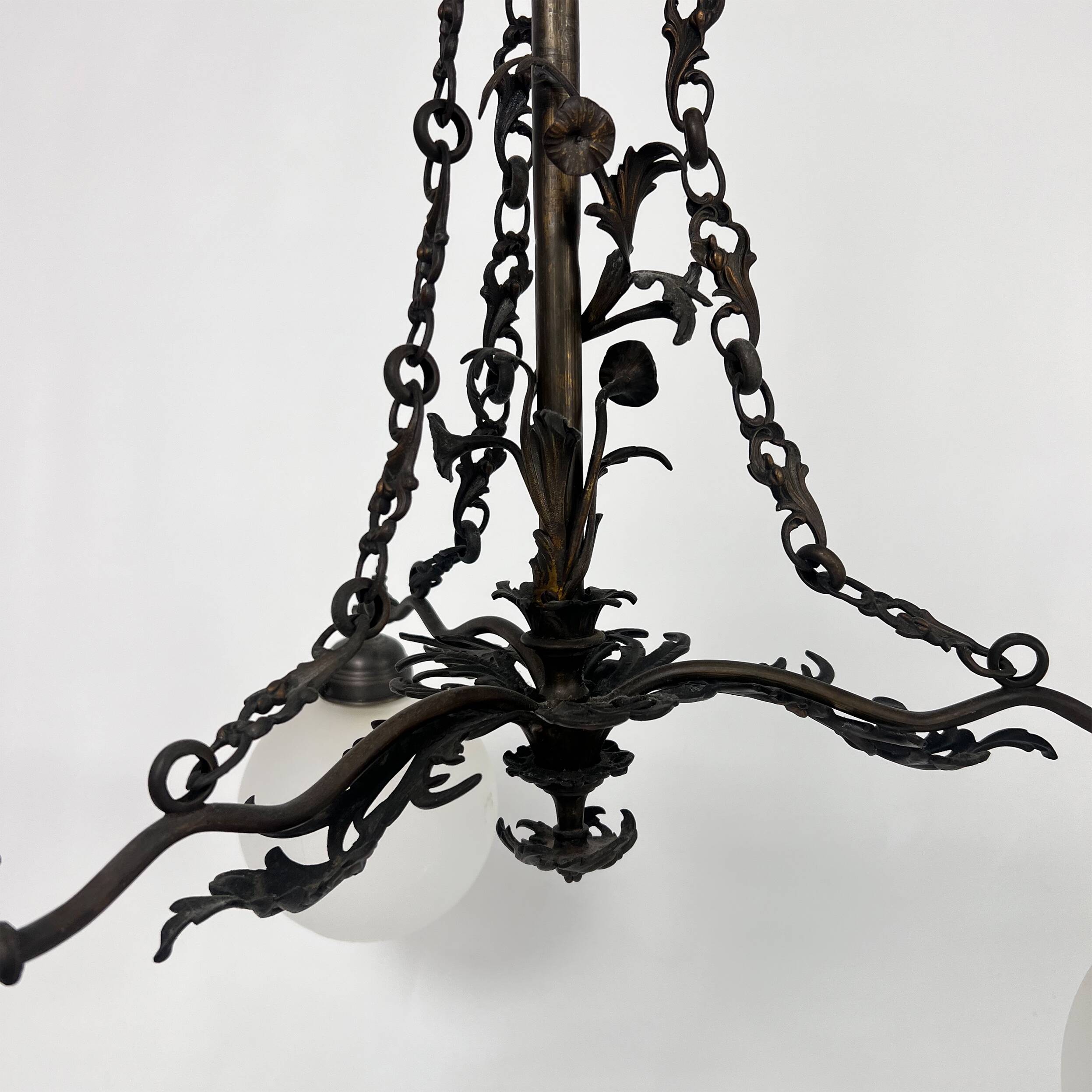 Vintage gothic brass and glass chandelier, 1970s