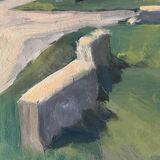 Large oil on panel of a Breton landscape 1950, antique painting signed.