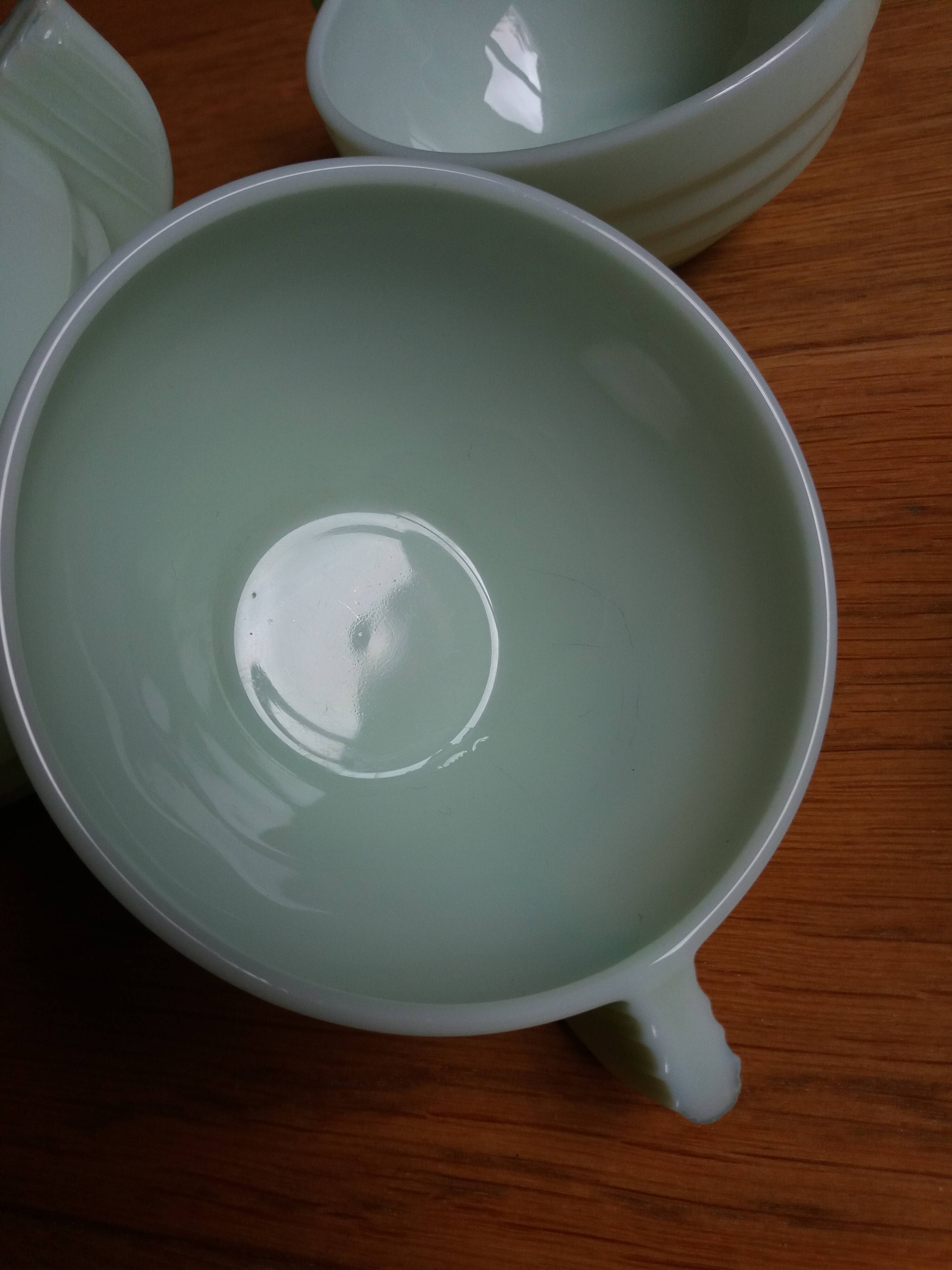 5 pale green Art Deco opaline cups