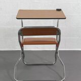 Vintage folding school desk with faux leather seat